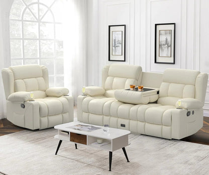 3 Seat Reclining Sofa with Storage Drawer USB Ports and Cup Holders Manual Couch