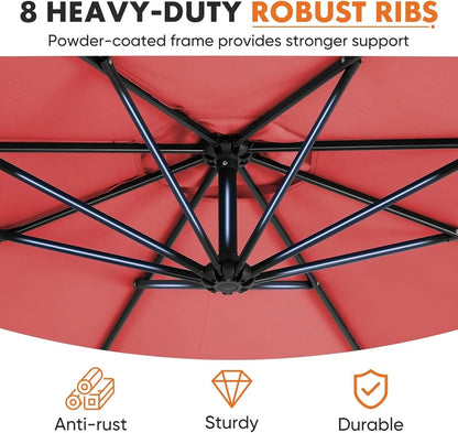 9.8FT Offset Patio Umbrella Hanging Cantilever Umbrella Outdoor Sun Shade with Easy Tilt Adjustment, 8 Ribs, UV Protection for Backyard, Lawn
