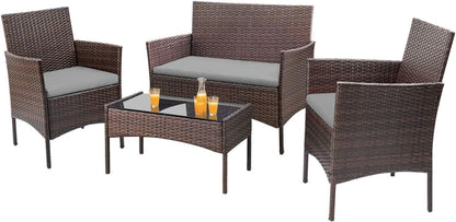 4 Pieces Patio Rattan Chair Wicker, Outdoor Indoor Use Backyard Porch Garden Poolside Balcony Furniture Sets Red