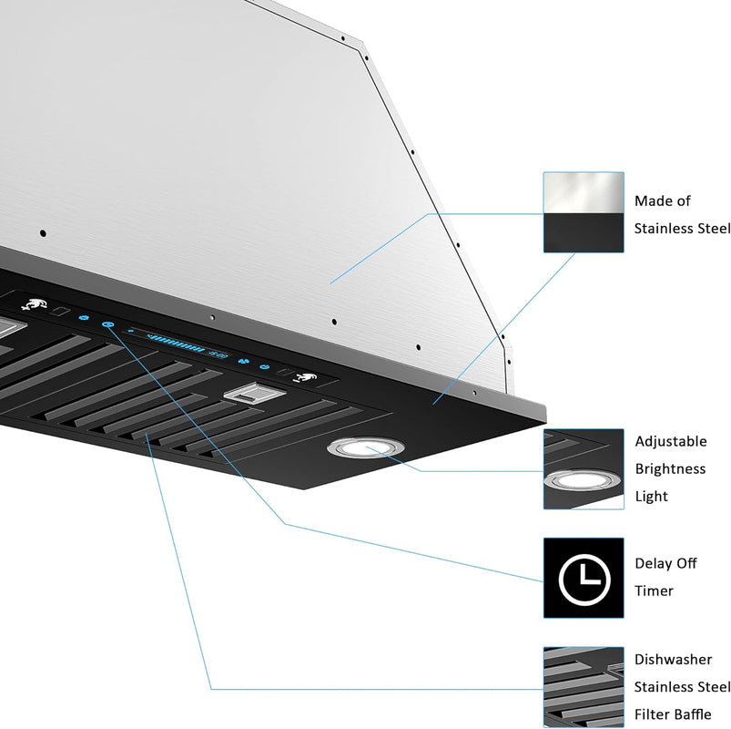 30 Inch Built-in/Insert Range Hood 900 CFM, Ducted/Ductless Convertible Duct
