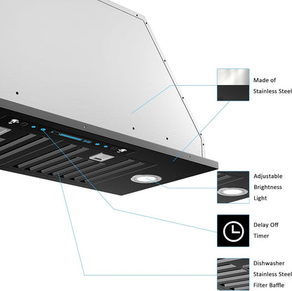 30 Inch Built-in/Insert Range Hood 900 CFM, Ducted/Ductless Convertible Duct