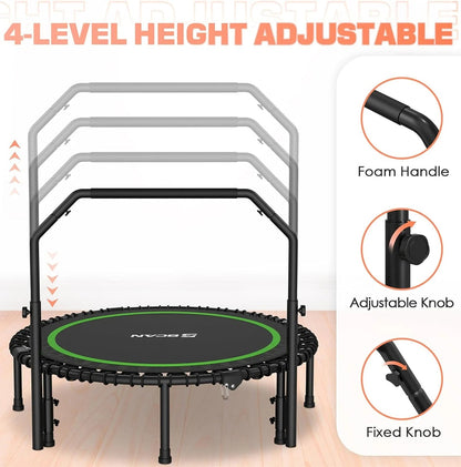 Bcan 450/550 Lbs Foldable Mini Trampoline, 40"/48" Fitness Trampoline with Bungees, U Shape Adjustable Foam Handle