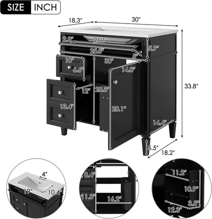 36" Bathroom Vanity with Single Sink Combo, Modern Undermount Bathroom Sink Cabinet with 2 Drawers and a Tip-Out Drawer