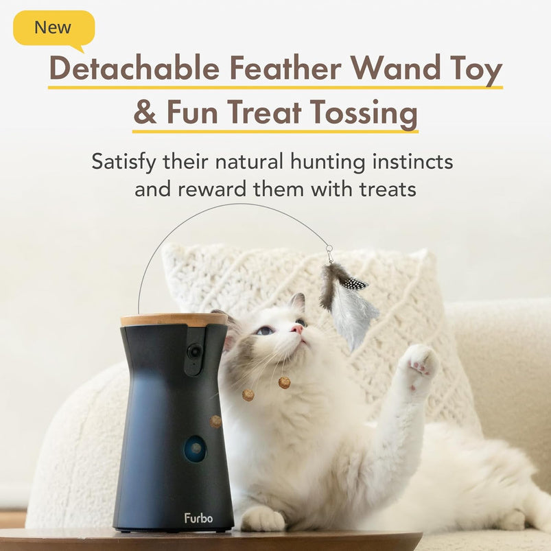 360 Degree Cat Camera, See Your Cat from Anywhere, Rotating 360 Degree Cat Tracking, Treat Toss, Color HD Night Vision, 2-Way Audio