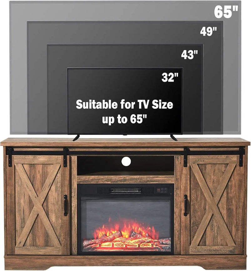 Amerlife Fireplace TV Stand with Sliding Barn Door for Tvs up to 73"