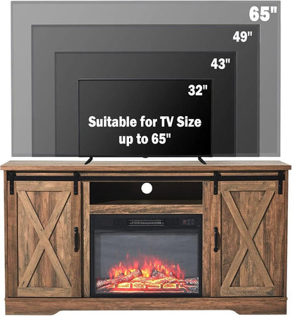 Amerlife Fireplace TV Stand with Sliding Barn Door for Tvs up to 73"