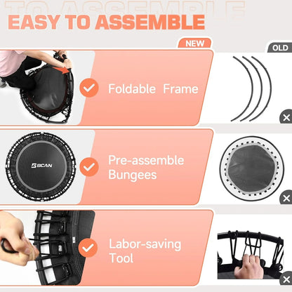 Bcan 450/550 Lbs Foldable Mini Trampoline, 40"/48" Fitness Trampoline with Bungees, U Shape Adjustable Foam Handle