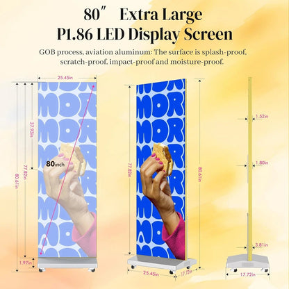80" P1.86 Flexible Spliceable LED Poster Display, USB Plug-and-Play, Mobile and Pc Remote Control, Digital Signage Advertising Screen Silver, 1-Pack