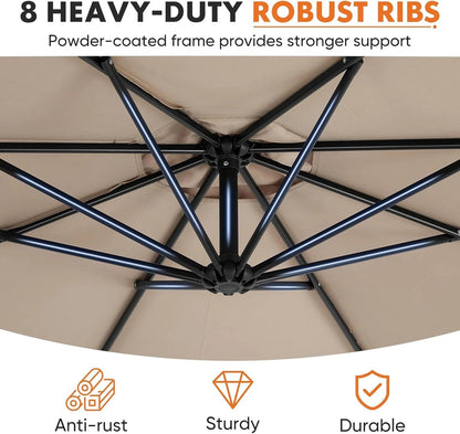 9.8FT Offset Patio Umbrella Hanging Cantilever Umbrella Outdoor Sun Shade with Easy Tilt Adjustment, 8 Ribs, UV Protection for Backyard, Lawn