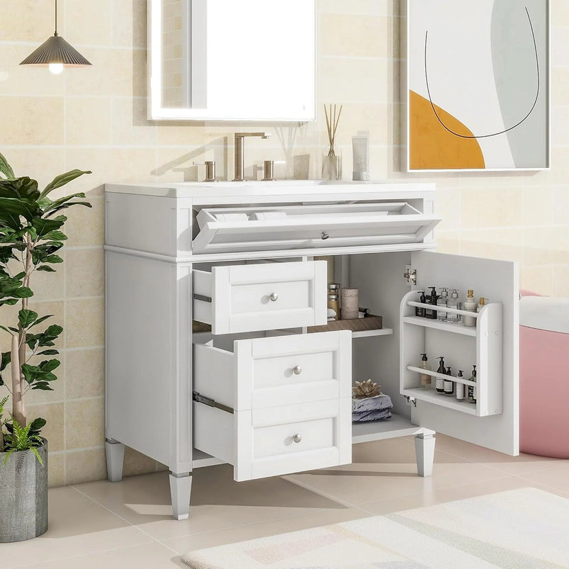 36" Bathroom Vanity with Single Sink Combo, Modern Undermount Bathroom Sink Cabinet with 2 Drawers and a Tip-Out Drawer