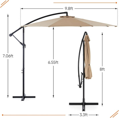 9.8FT Offset Patio Umbrella Hanging Cantilever Umbrella Outdoor Sun Shade with Easy Tilt Adjustment, 8 Ribs, UV Protection for Backyard, Lawn