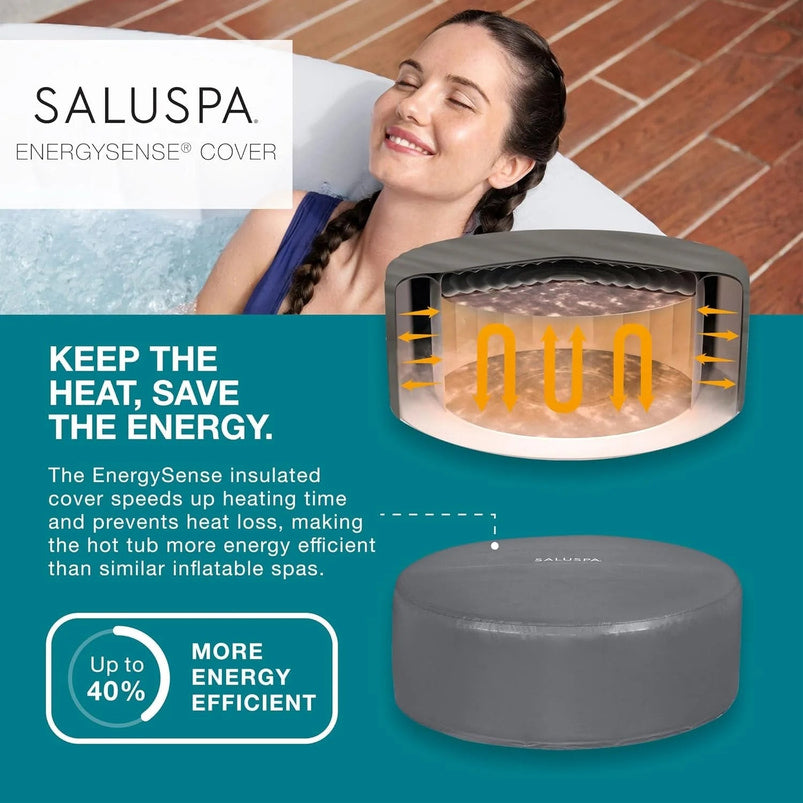 Bestway Saluspa Fiji Airjet Large Round 2 to 4 Person Inflatable Hot Tub Portable Outdoor Spa with 120 Airjets and Energysense Cover, Grey