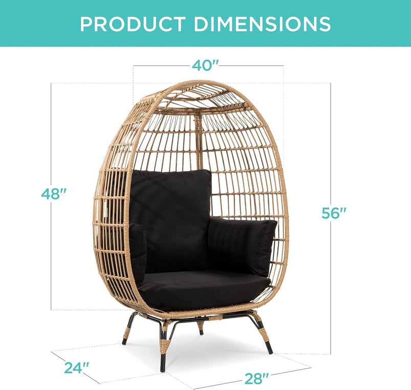 Best Choice Products Wicker Egg Chair, Oversized Indoor Outdoor Lounger for Patio, Backyard, Living Room W/ 4 Cushions, Steel Frame, 440lb Capacity