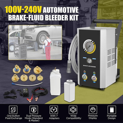 Automotive Brake Bleeder Kit, 100V-240V Electric Brake Bleeding Device, 0~3Bar Brake Fluid Oil Exchanger with 7PCS Master Cylinder Adapter