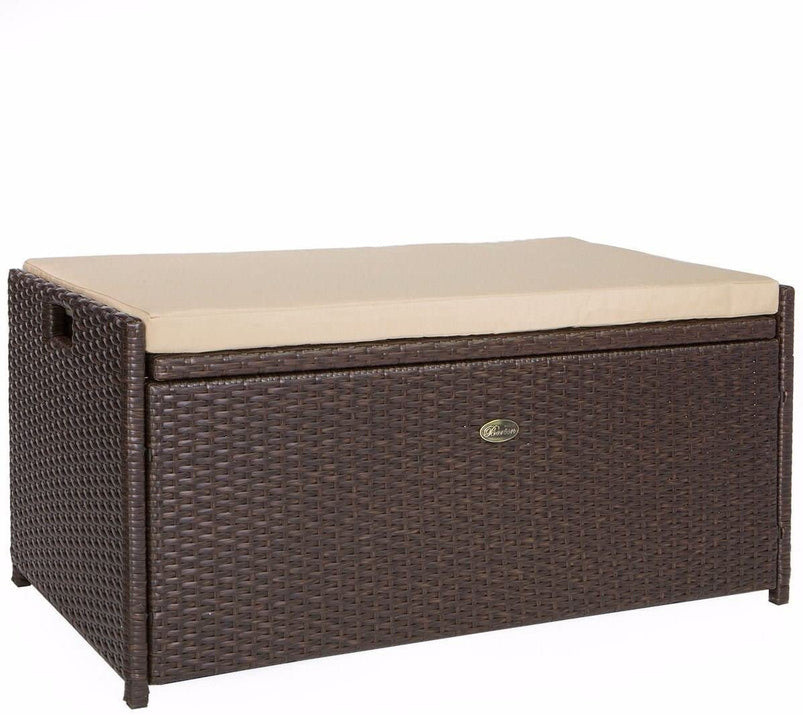 Barton Outdoor Storage Bench Rattan Style Deck Box Wicker Patio Furniture Water Resistance W/Seat Cushion, 60-Gallon, Brown