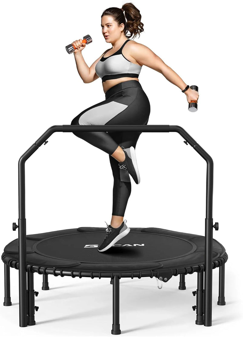 Bcan 450/550 Lbs Foldable Mini Trampoline, 40"/48" Fitness Trampoline with Bungees, U Shape Adjustable Foam Handle