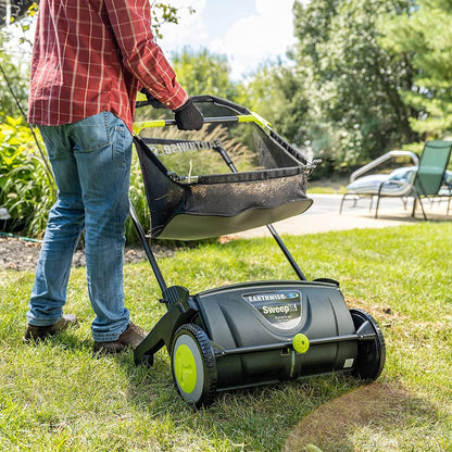 21-Inch Width Leaf and Grass Push Lawn Sweeper, Black