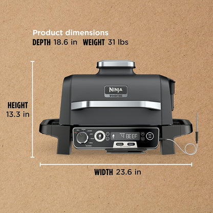 7-in-1 Grill and Smoker with Thermometer, Air Fryer, BBQ, Bake, Roast, Broil, Portable Electric Outdoor Grill, Grey