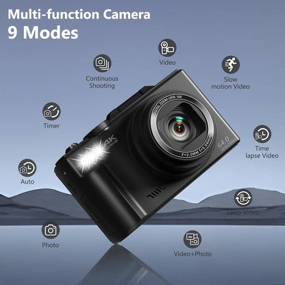 4K Digital Camera for Photography, 64MP Vlogging Camera for Youtube with 3" 180 Degree Flip Screen