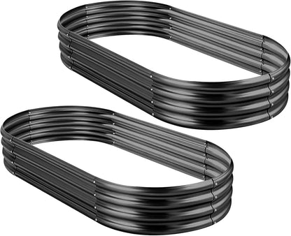 2Pcs Galvanized Raised Garden Bed Kit, 10x4x1ft Galvanized Planter Raised Garden Boxes Outdoor, Oval Large Metal Raised Garden Beds for Vegetables
