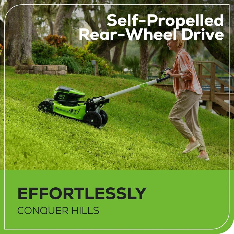 60V 21 Cordless Self-Propelled Lawn Mower, 2 x 4.0Ah Batteries and Dual Port Rapid Charger