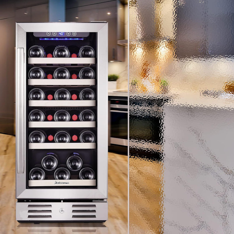 24 Inch Wine Cooler, 46 Bottle, Dual Zone Built-in or Freestanding Fridge with Stainless Steel Reversible Glass Door, for Home, Kitchen, or Office