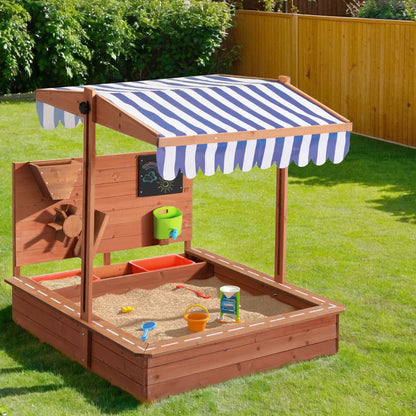 Adjustable Canopy Wooden Kids Sandpit W/ Cover, Extras, Keezi